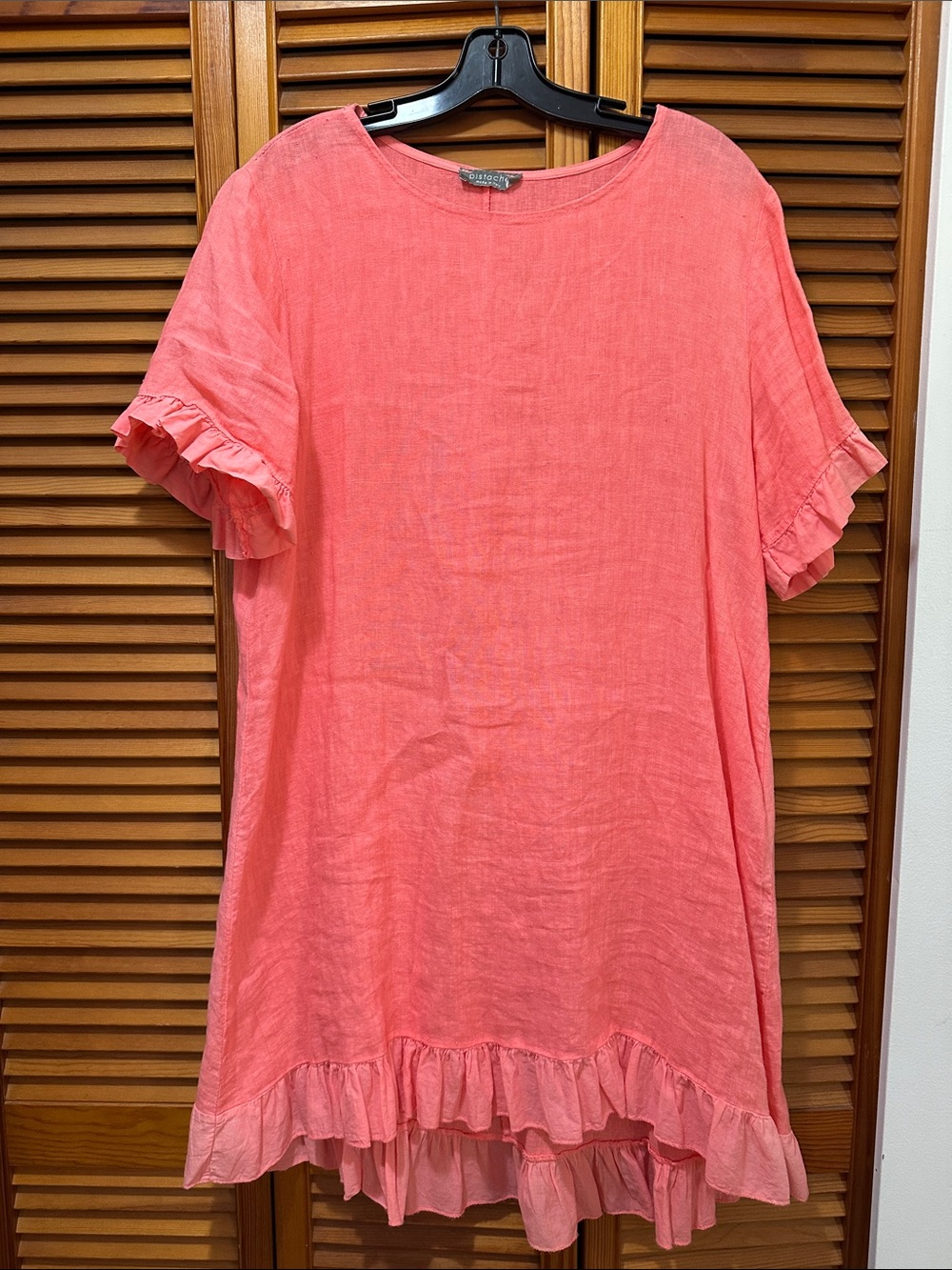 Pistache ~ Coral Colour, Italian, 100% Linen Dress